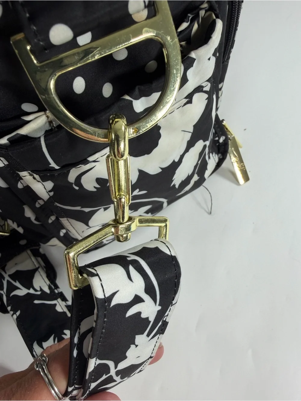 JuJuBe B.F.F. Convertible Diaper Bag Backpack Black White Floral Polka Dot